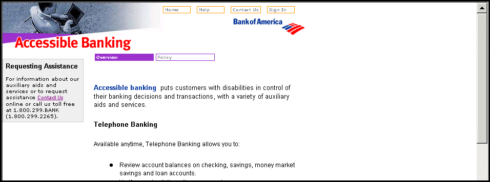screen capture of www.bankofamerica.com/accessiblebanking/ (described in main body text preceeding the image)